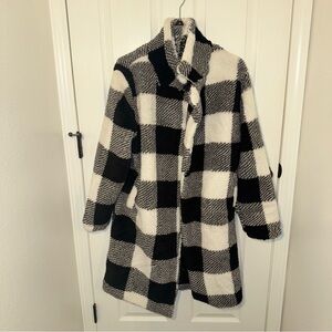 SHEIN Black and White Checkered Teddy Jacket